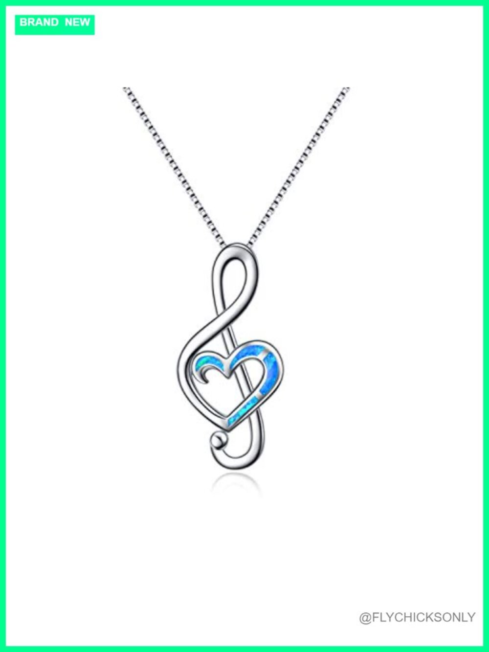 Sterling Silver Music Note Necklace Opal Heart Pendant 18+2in Box Chain